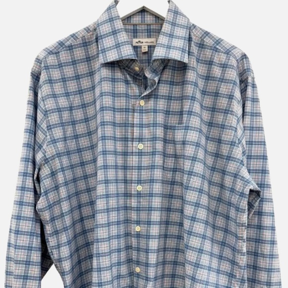 Peter Millar Stretch Silver Label Long Sleeve Button Down Shirt Blue Plaid XL - Picture 1 of 8